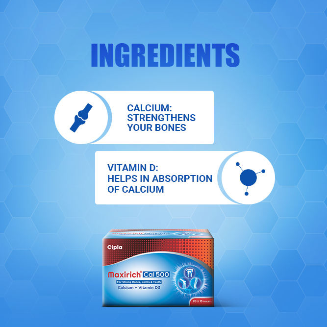 Maxirich Cal500 – Ingredients Vitamin D And Calcium